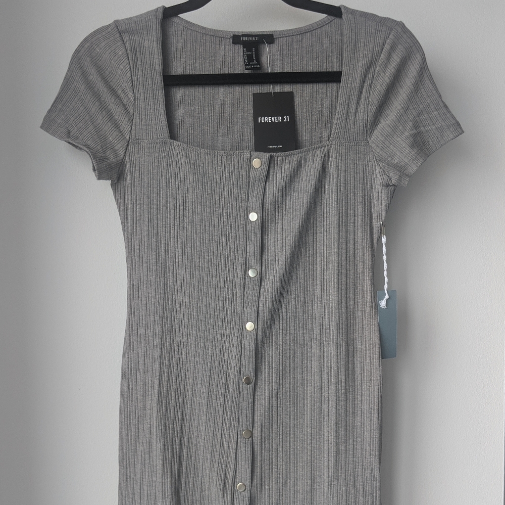 Grey Ribbed Mini Dress - Picture 2 of 2